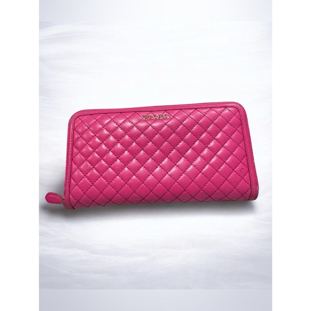 Prada 1M0506 Fuchsia Pink Quilted Nappa Leather Zip Around Continental Wallet